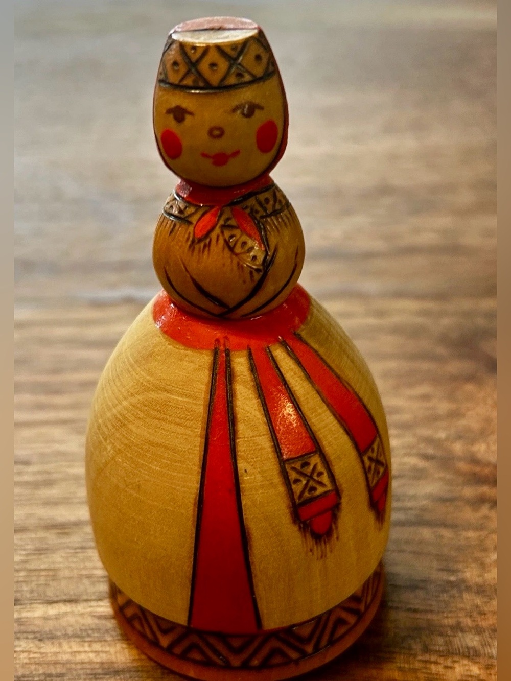 Vintage wood USSR Pyrography Woman Scarf Russian Box trinket nesting doll 4"